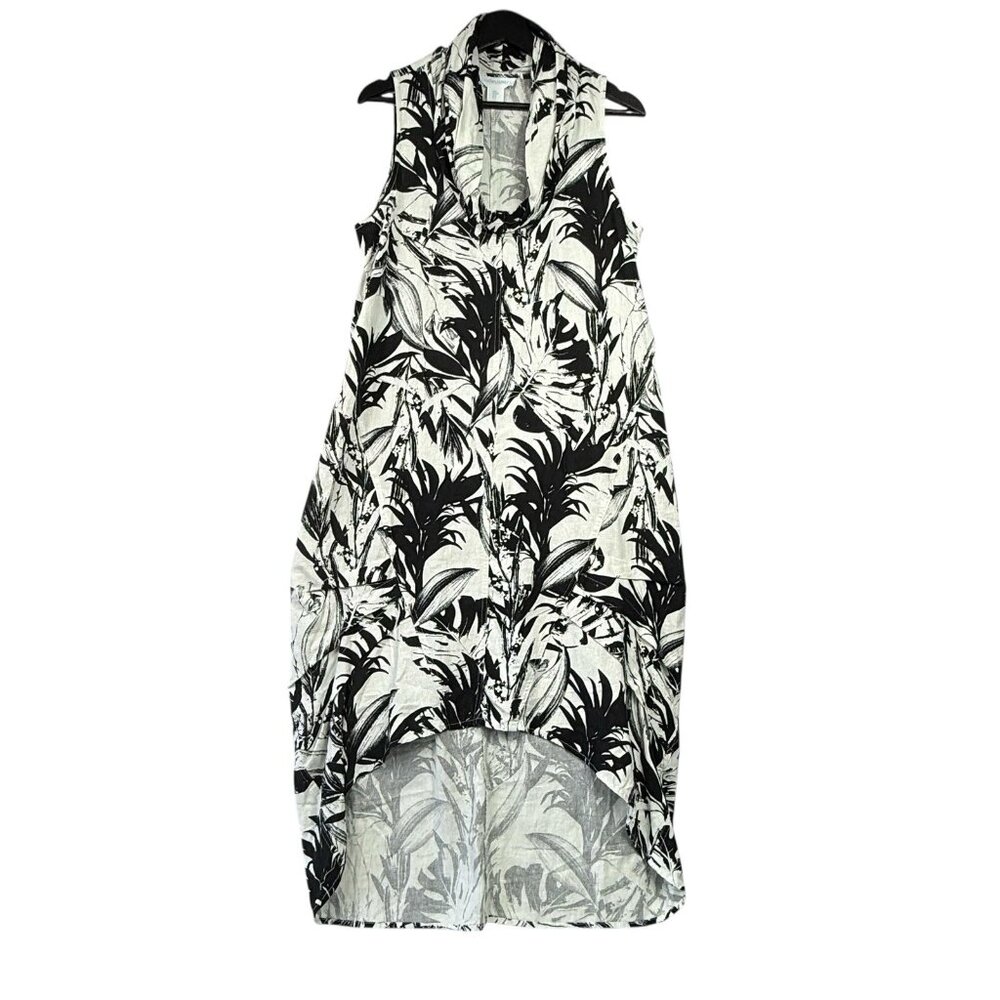 Cynthia Rowley Linen Blend Cowl Neck Dress Floral Hi-Low Size Medium FLAW